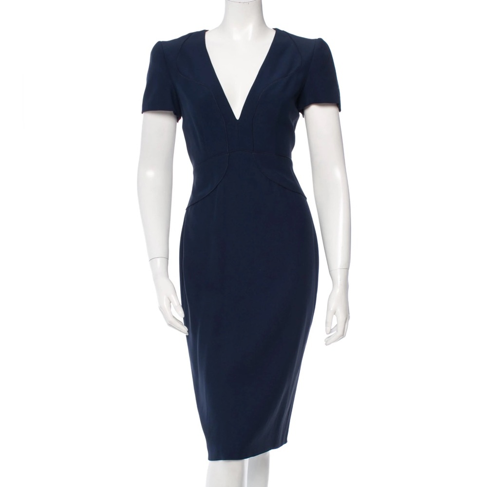 Alexander McQueen navy blue sheath dress deep V size IT40